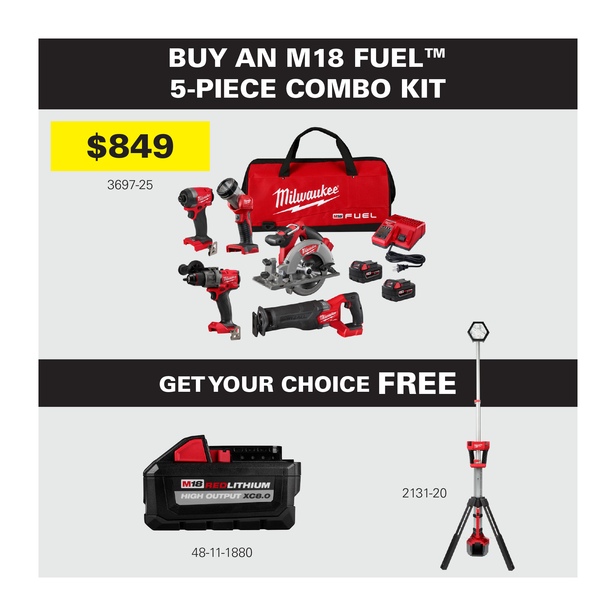 Milwaukee Tool Promo M18 Fuel 5-Piece Combo Kit