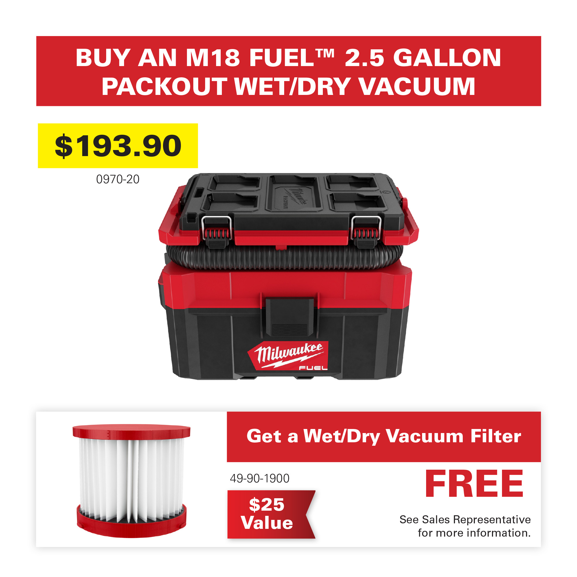 Milwaukee Tool Promo M18 Fuel 2.5 Gallon Vacuum