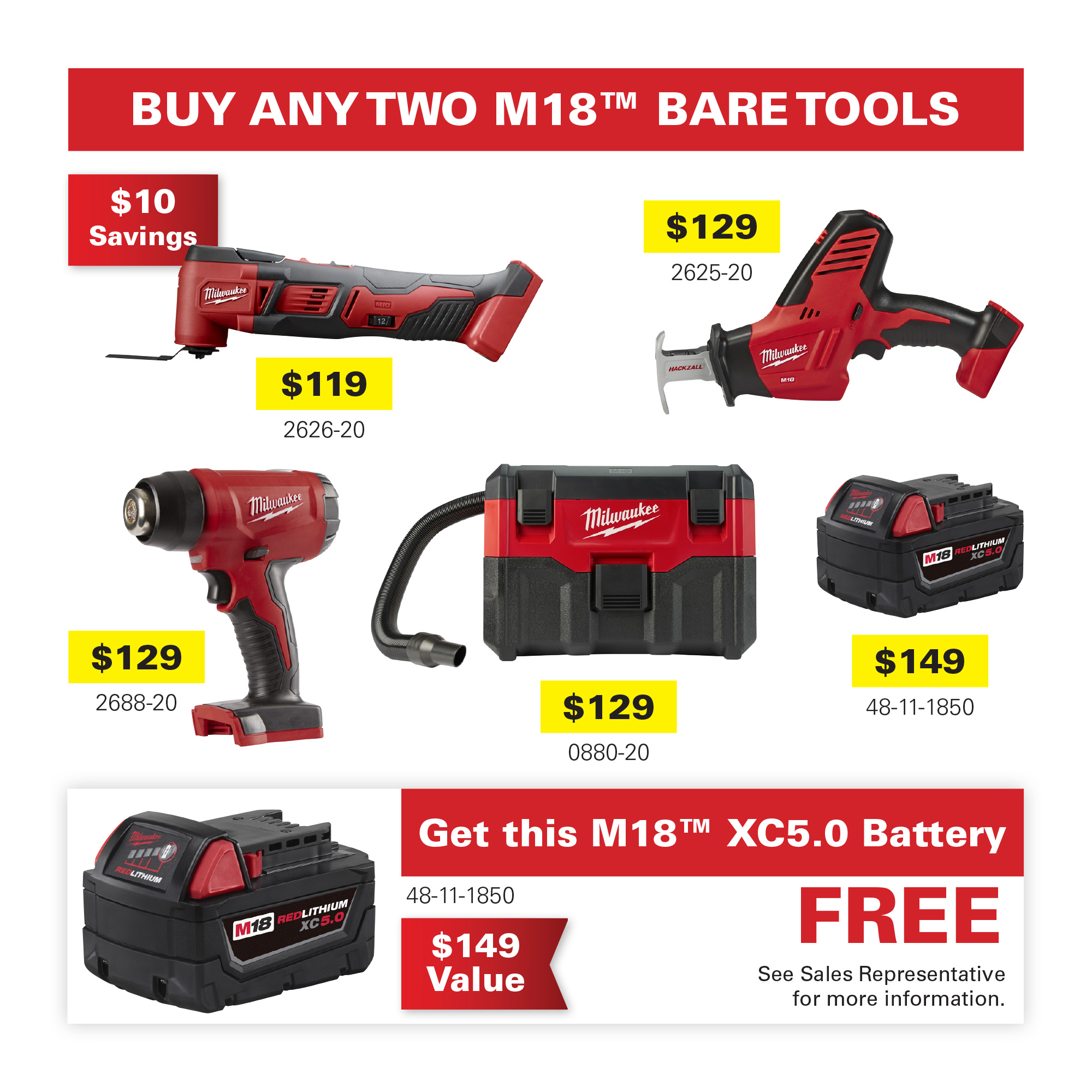 Milwaukee Promo Buy Any Two M18 Bare Tools Get Battery Free