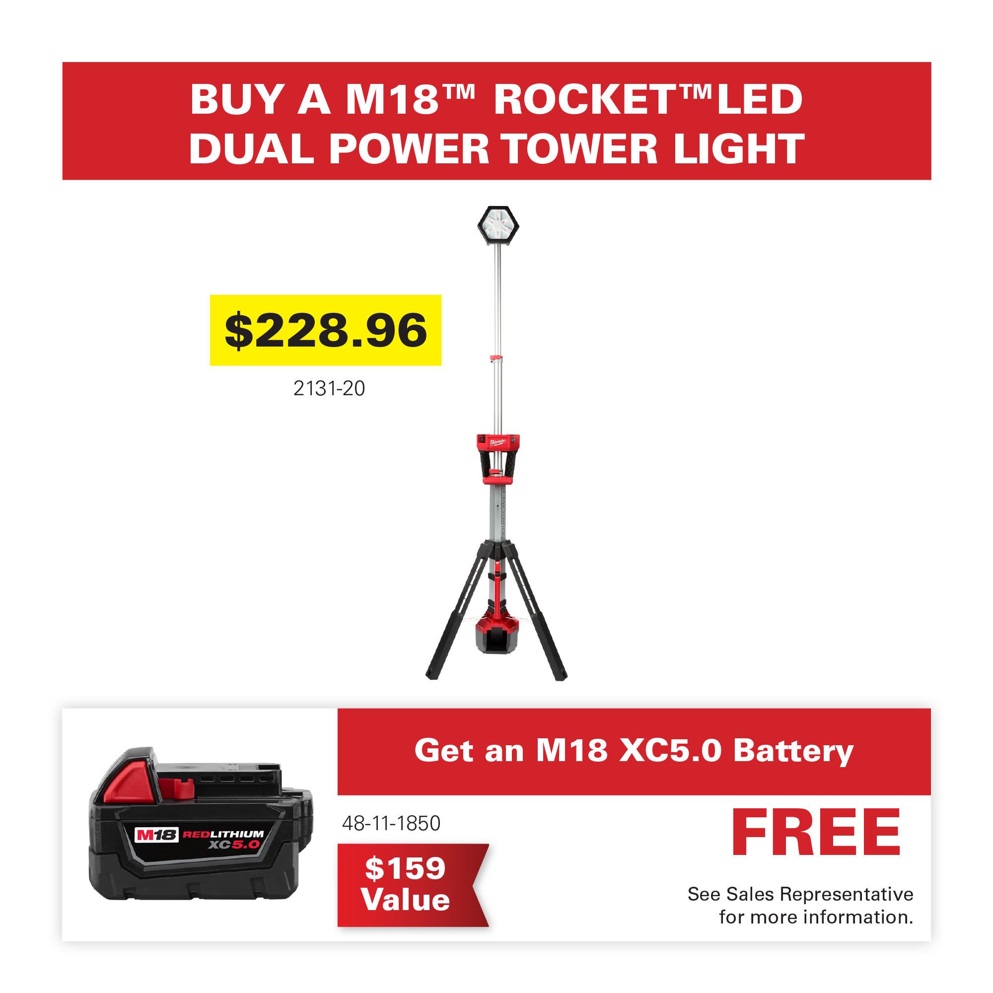 Milwaukee M18 Rocket LED Dual Power Tower Light Promo