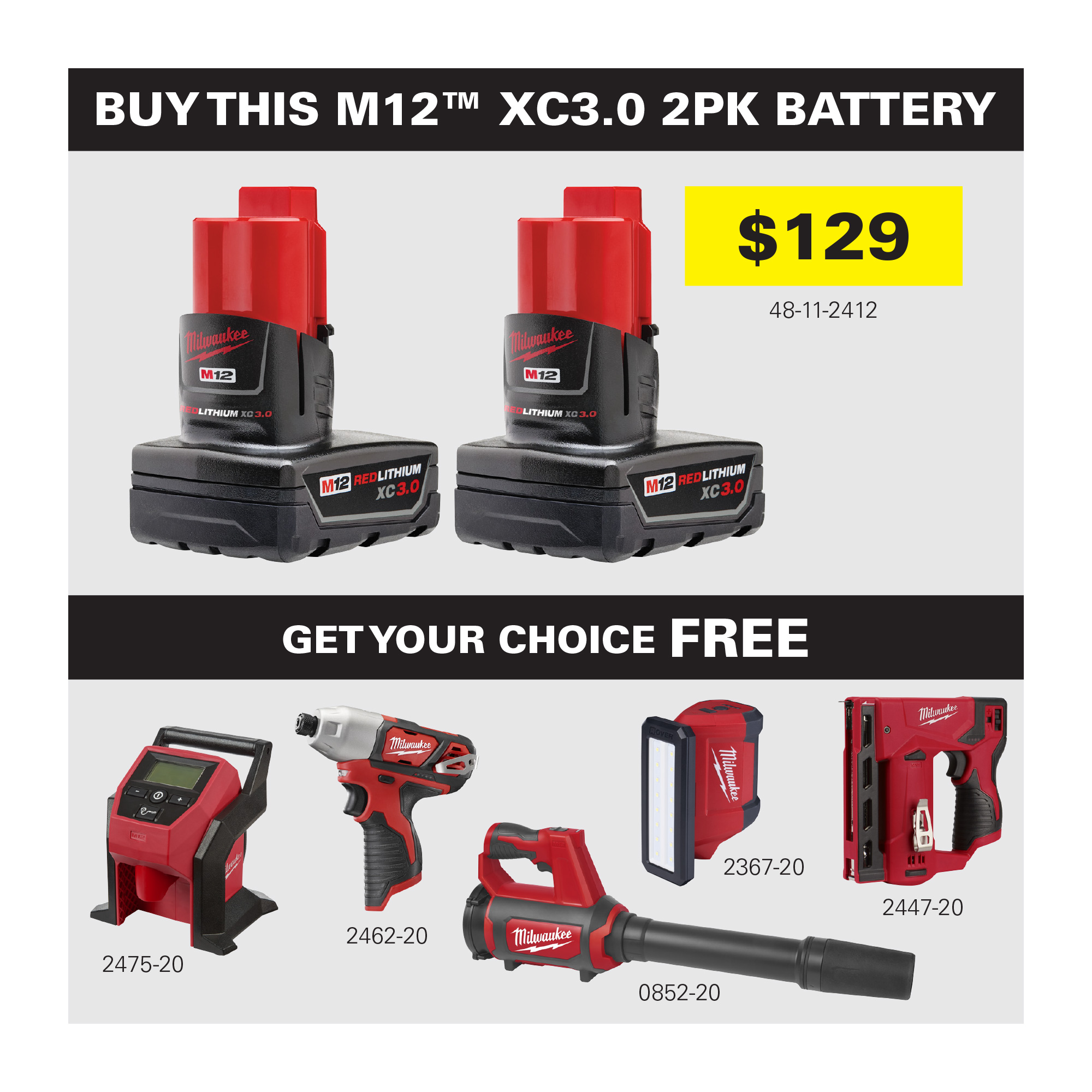 Milwaukee M12 XC3.0 Battery Promo