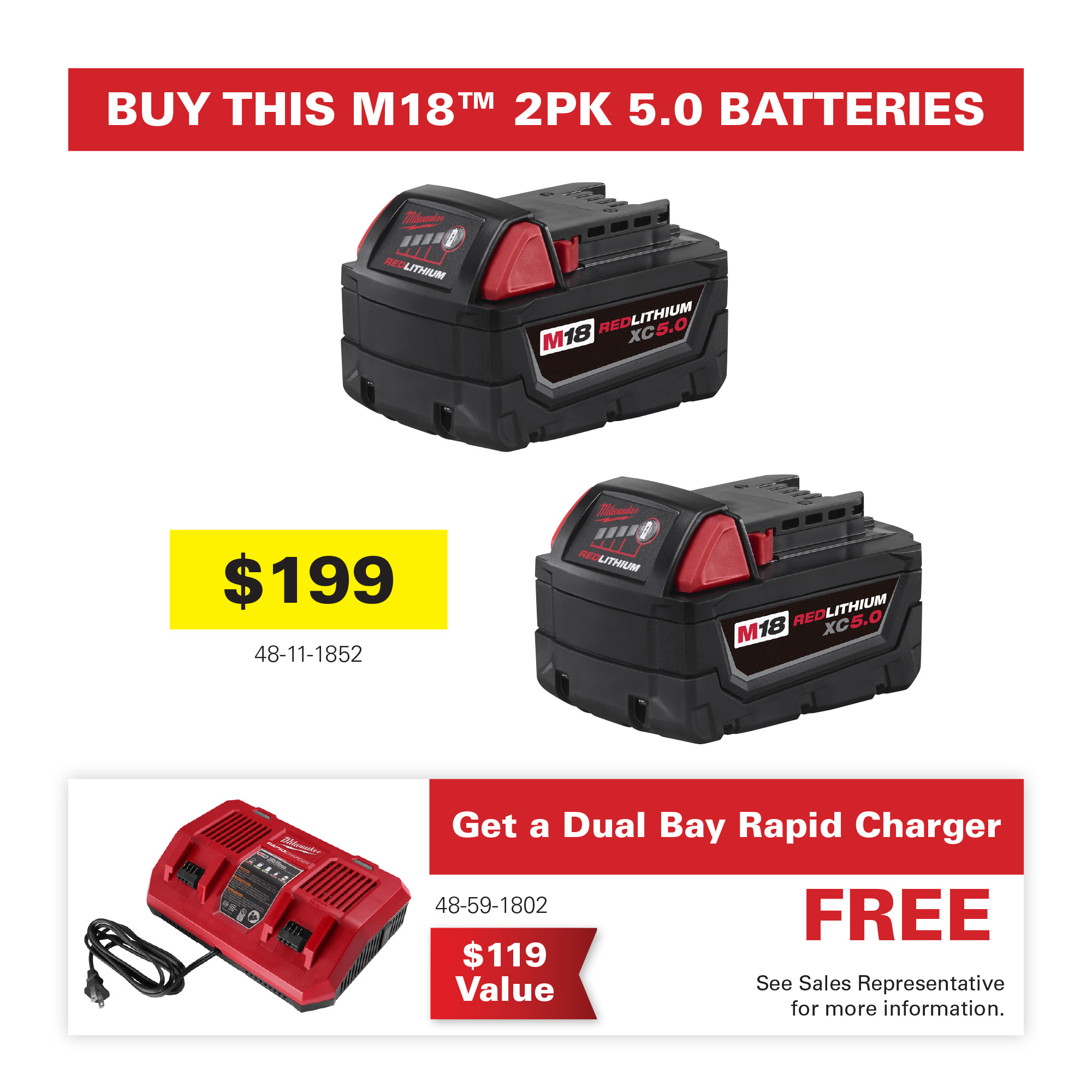 Milwaukee M18 @pk 5.0 Battery Promo