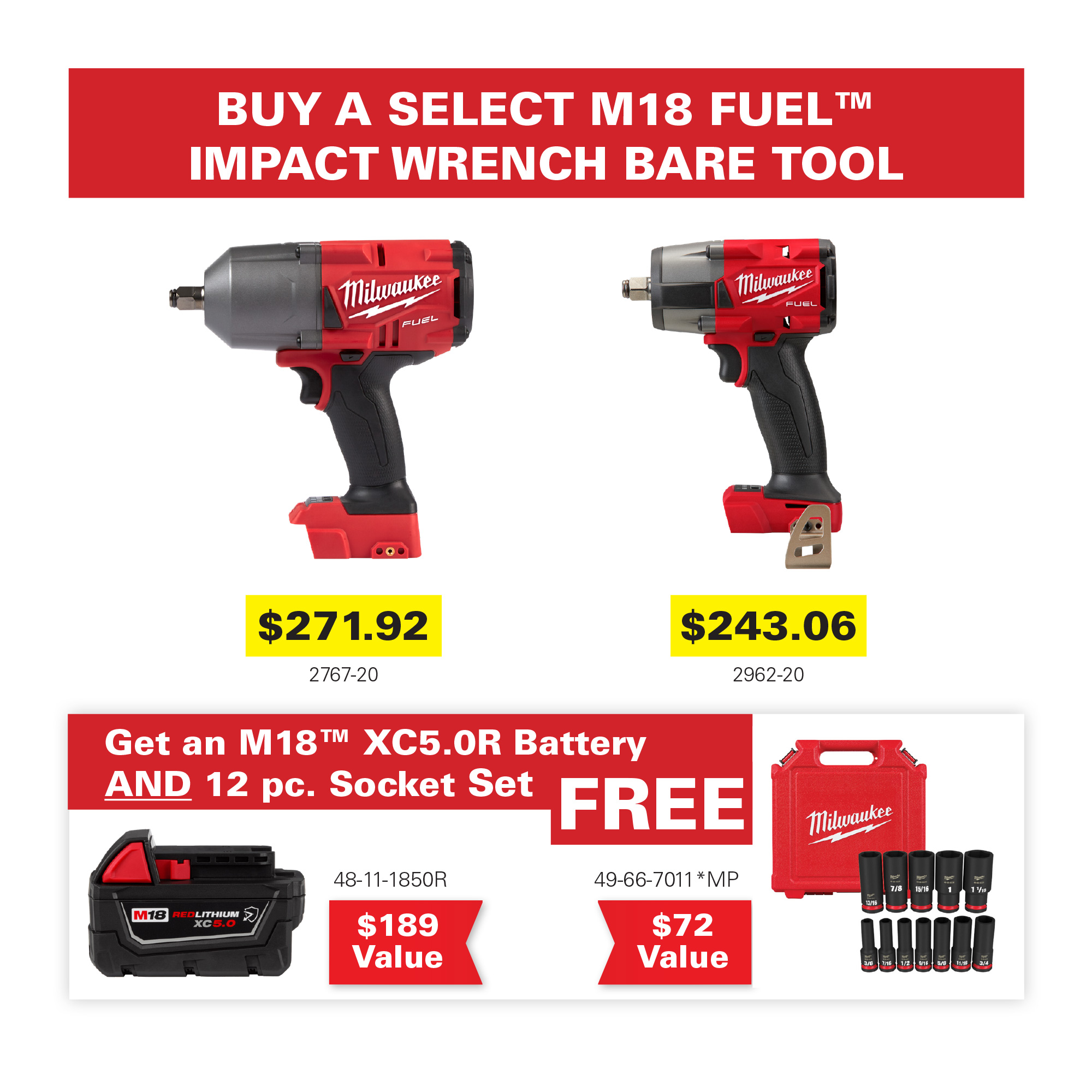 Milwaukee M18 Fuel Impact Wrench Bare Tool Promo